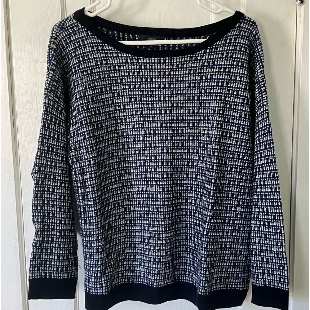 J.Crew Navy Tweed Sweater with Silver Metallic threads. Size XL
